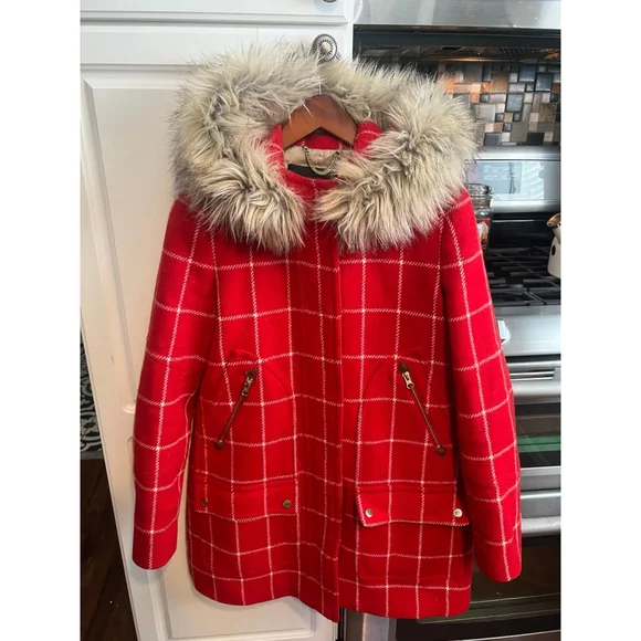 J. Crew Chateau Parka Plaid Windowpane Check 100% Wool Hooded Coat - Picture 5 of 12